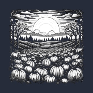 Vintage Retro White Night Of Pumpkins in the Patch T-Shirt