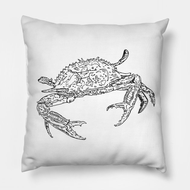 Crab - Pen and ink drawing Pillow by marianasantosart