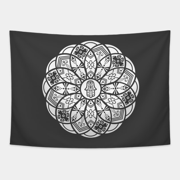 Ornamental Hamsa Mandala Grunge White Tapestry by MellowGroove