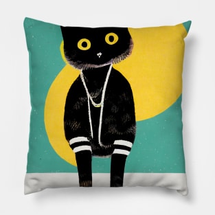 Street Kitten Retro Poster Vintage Art Cat Wall Turquoise Illustration Illustration Pillow