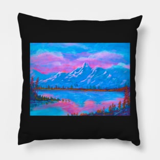 Blue Mountain Sunrise Landscape Painting Pillow