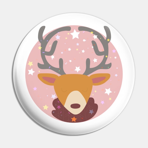 Beautiful Cartoon Deer Art Print Pin by MariaStore