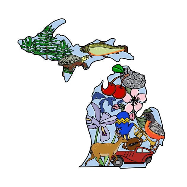 Michigan State Symbols Art by Whereabouts Shop