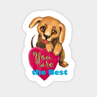 Cute dog. Baby pets. Puppy friendship love. Magnet