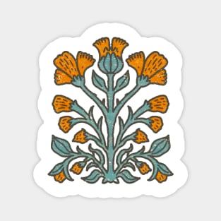 Orange Flowers Scandinavian Folk Art Linocut Print Magnet