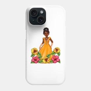 Princess Coco with hibiscus flowers  ! beautiful  black girl with Afro hair, brown eyes and dark brown skin. Hair love ! Phone Case