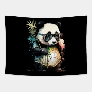 Artsy Shy Panda with Glasses ready for some Bamboo Eating Tapestry