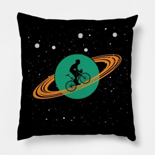 Cycling In Saturn Rings Retro Bicycle Solar System Space Pillow