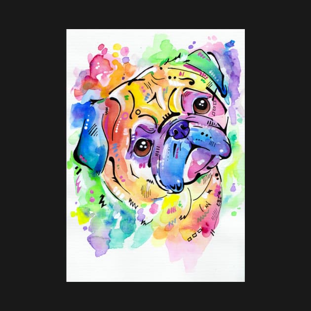 Pugsly - A watercolour pug portrait by EveiArt