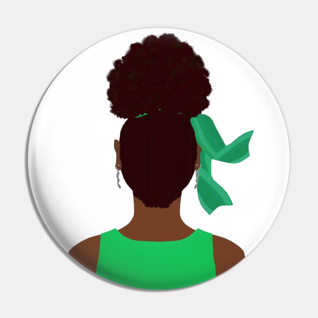 High Afro Puff Ponytail with Green Outfit (White Background) Pin by Art By LM Designs 