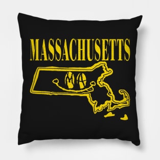 Massachusetts Grunge Smiling Face Black Background Pillow