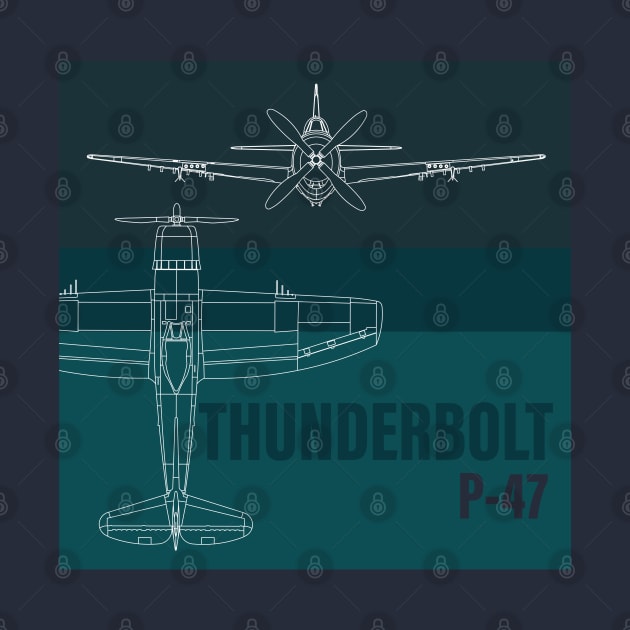 Elevate your Style: P-47 Thunderbolt blueprint design by Blue Gingko Designs LLC