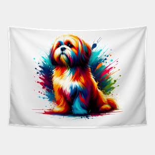 Vibrant Lhasa Apso in Colorful Splash Art Style Tapestry