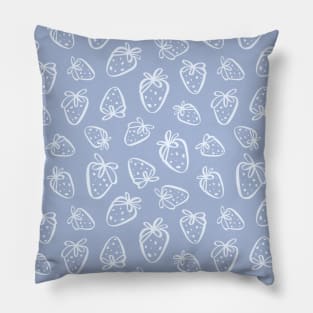 Cute Strawberry Print Strawberries Outline Pattern Blue Pillow