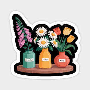 Foxglove Daisy Tulip Book Shelf Flower Arrangement Magnet