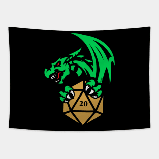 Green Dragon with D20 Dice Tabletop RPG Addict Tapestry