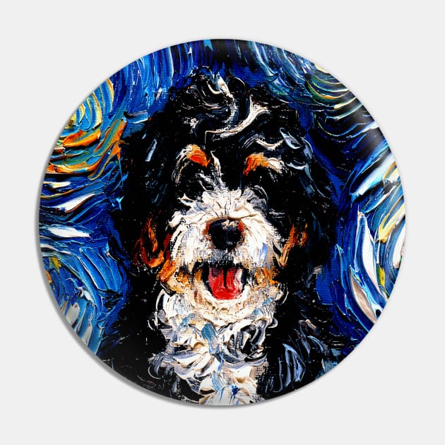 Bernedoodle Night (Portrait) Pin by sagittariusgallery