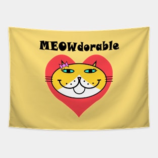 MEOWdorable - PURRty Yellow Kitty Face on a Red Heart Tapestry