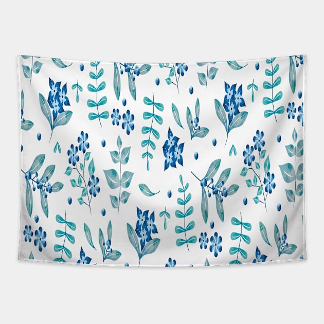 Watercolor Pattern Blue Flowers Floral Tapestry by Sassee Designs