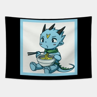 Baby dragon eating ramen anime drawing Tapestry