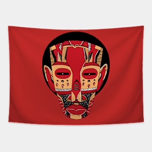 Red and Cream African Mask No 3 Tapestry