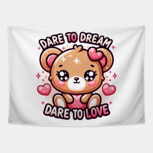 Cherished Dreams: Kawaii Bear's Love Manifesto Tapestry