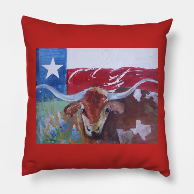 Texas Longhorn and Flag Pillow by RobinWings