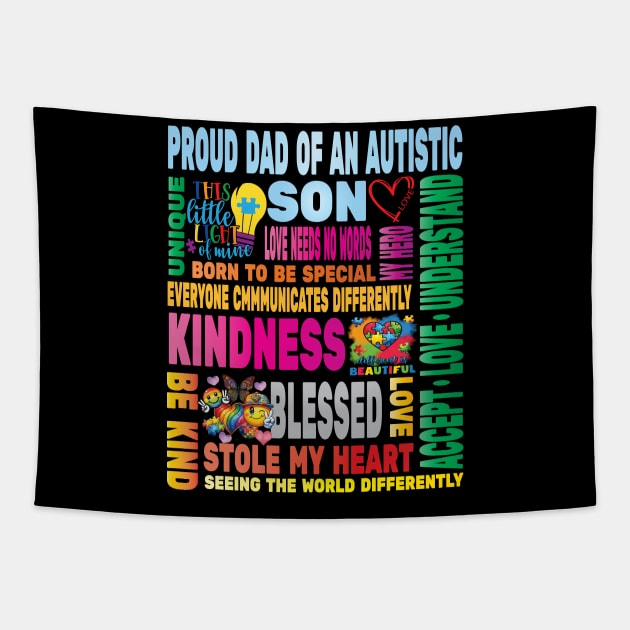 Autism Proud Dad Father Son Love Autistic Kids Autism Awareness Family Tapestry by Envision Styles