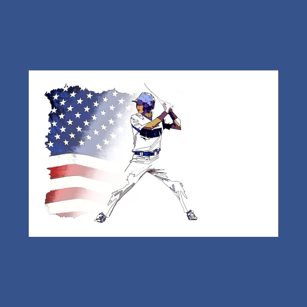 Batter Up! - Baseball Player and USA Flag by Highseller