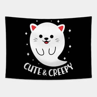 Funny Cute & Creepy Cat Ghost Halloween Tapestry