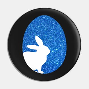 Easter Bunny Silhouette in Blue Faux Glitter Easter Egg Pin