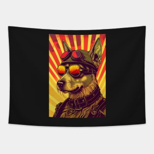 Cool psychedelic dog wearing sunglasses and uniform Tapestry