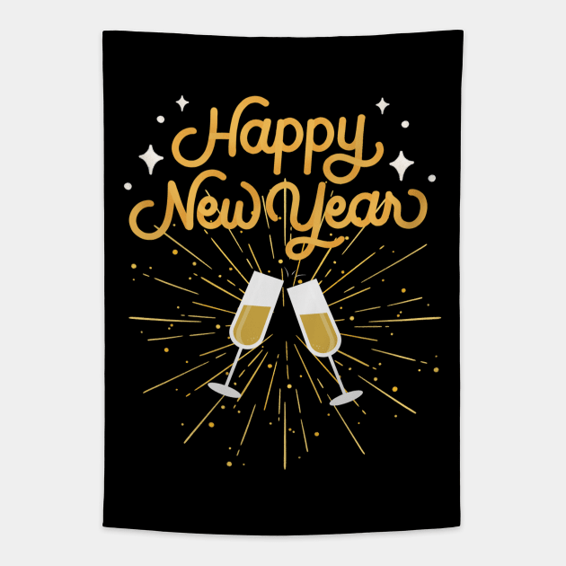 Happy New Year Celebration Cheers Wine Glasses Design Tapestry by BirdsnStuff