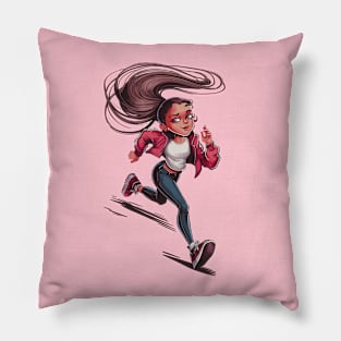 Running Girl Perspective Shot Pillow