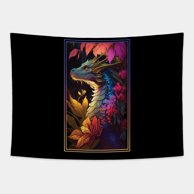 Dragon Vibrant Tropical Flower Tall Digital Oil Painting Portrait 3 Tapestry by ArtHouseFlunky