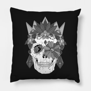 Royal Dead, Floral Crown Greyscale Sugar Skull Pillow