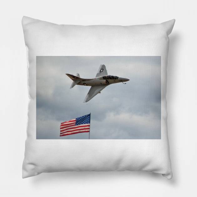 A-4 Skyhawk Over American Flag Pillow by acefox1