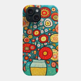 Cute Abstract Flowers in a Blue and Yellow Vase Still Life Painting Phone Case