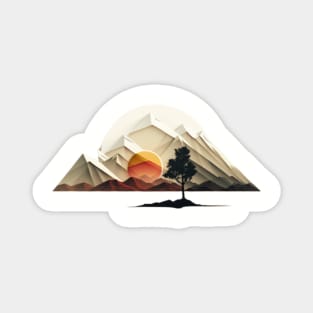 Landscape with mountains sun and tree Magnet