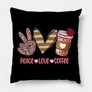 Peace Love Coffee Leopard Valentine Day Pillow