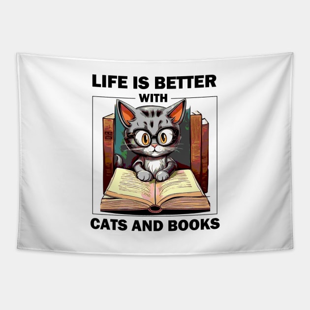 Life Is Better With Cats And Books Tapestry by AbundanceSeed