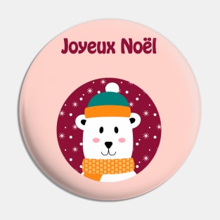 Joyeux Noel - Merry Christmas polar bear wishes (French) Pin