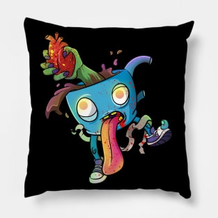 Caffeine Addicted Cute Zombie Monster Drinking Coffee Pillow