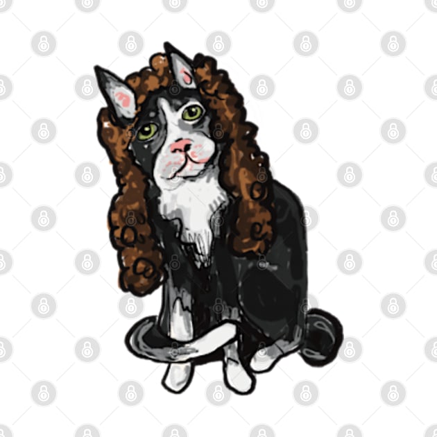 Cat in a curly brown wig by Shadoodles