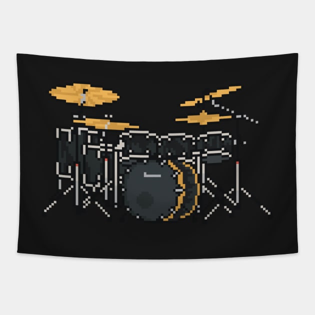 Pixel Black Floyd Drum Set Tapestry by gkillerb