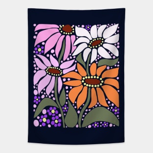 Cute pink white and orange summer wildflowers boho Art style Tapestry