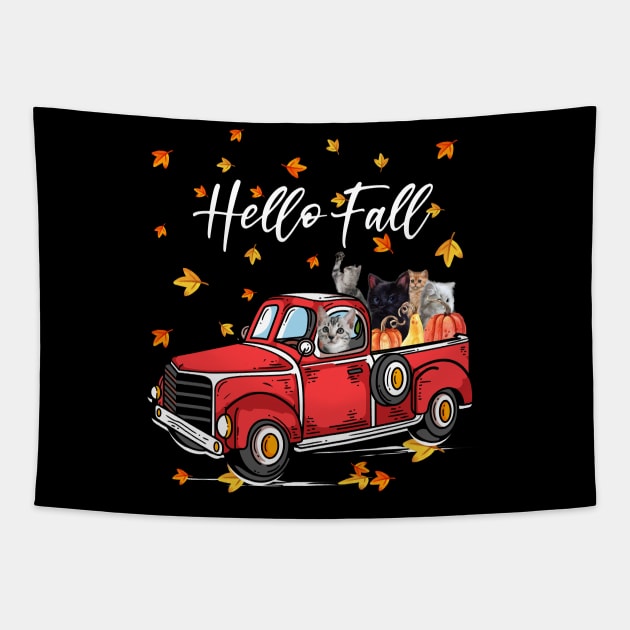 cat hello fall Tapestry by tiranntrmoyet