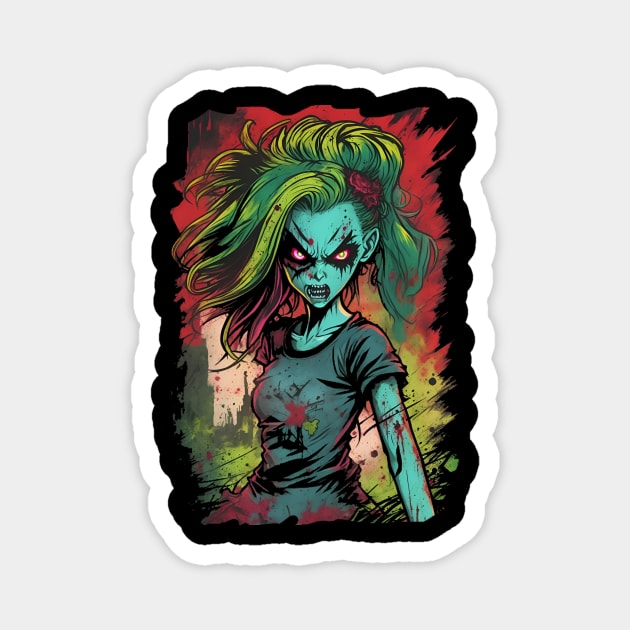 Comic book Anime style evil zombie girl lots of color mix of bright colors horror inspired Magnet by Terror-Fi