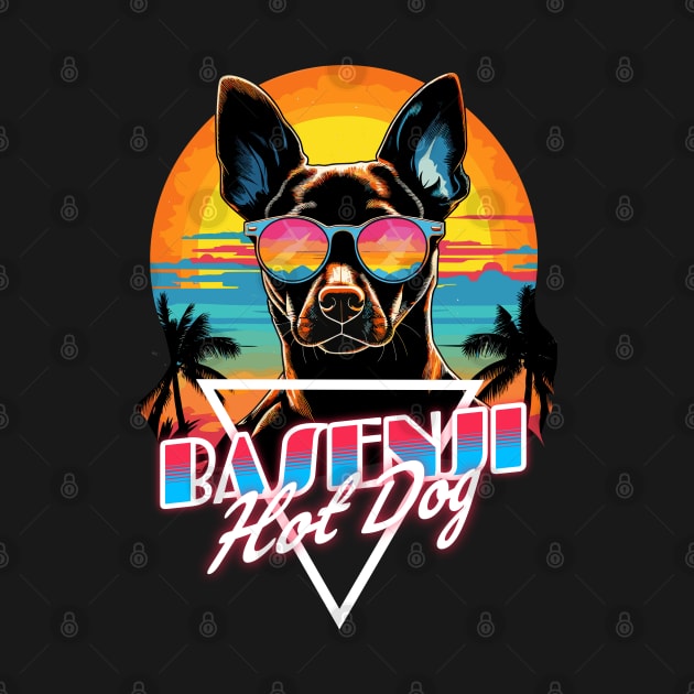 Retro Wave Basenji Hot Dog Shirt by Miami Neon Designs