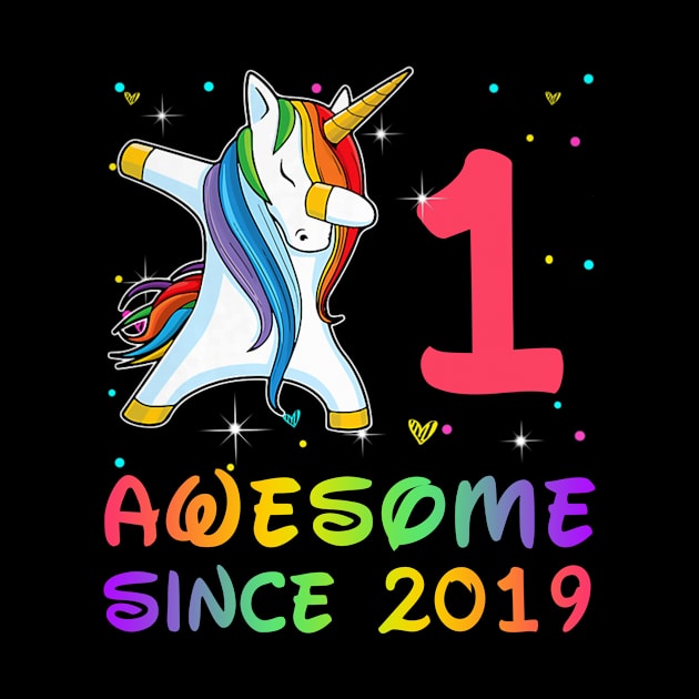 Awesome Since 2019 Birthday Unicorn Dabbing Gift 1 Year Old by Soema